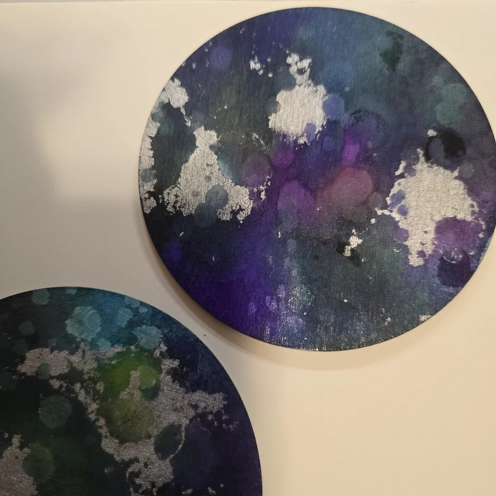 HANDCRAFTED Abstract Room Decor HANDPAINTED 6 Wood Coasters & Lightswitch Case - Picture 11 of 14